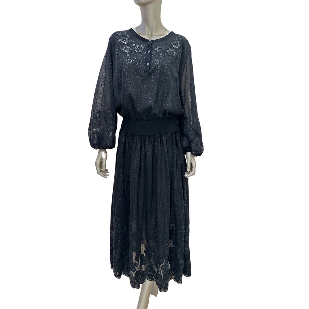 Chanel Fall 2018 Lace & Silk Blend Sheer Midi Dress Sz.46